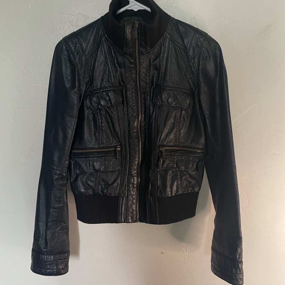 Zara Genuine leather bomber jacket